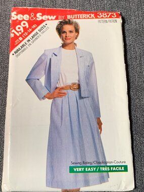 Butterick See & Sew Pattern 3873 Misses' Dress Coat Size 12-14-16 Uncut 80s